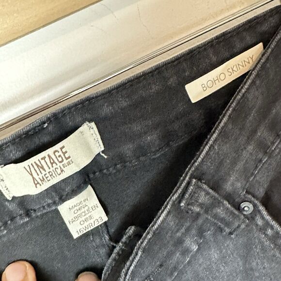 Vintage America Blues Boho Skinny‎ Women's Jeans Black Plus 16W 33 GUC - Picture 4 of 13